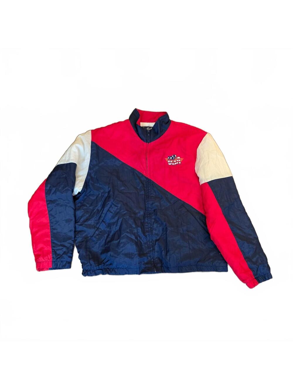 Vtg. King Louie Red White Blue Colorblock Windbreaker Jacket USA L Large